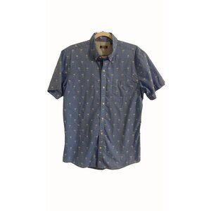 IZOD Mens Medium Blue Palm Tree Tropical Hawaiian Short Sleeve Button Down Shirt